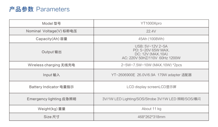 世豹戶(hù)外電源YT1000Xpro參數(shù)